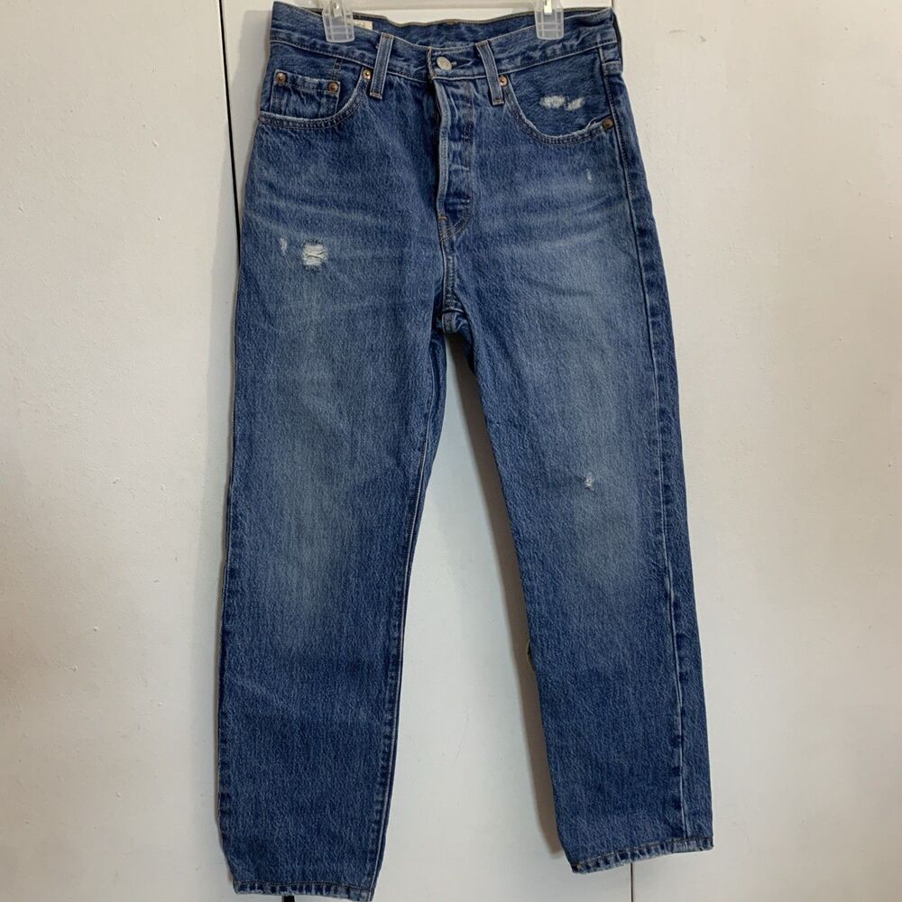 Levis 501 Jeans Womens 25x30 Blue Denim Original Straight Fit Button Fly distres
